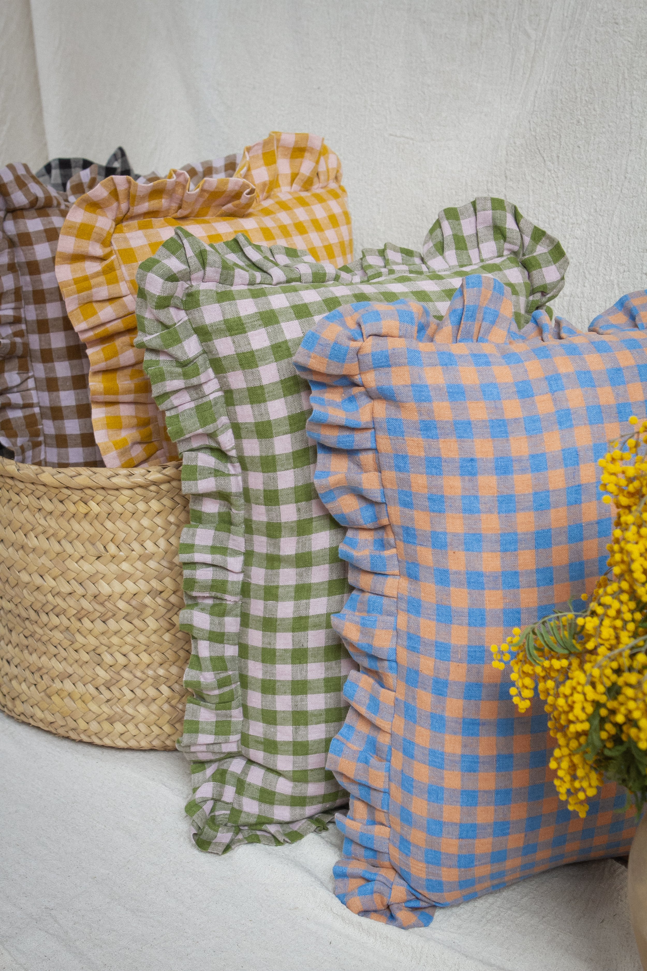  gingham linen cushions with a frill - handmade by Hedge