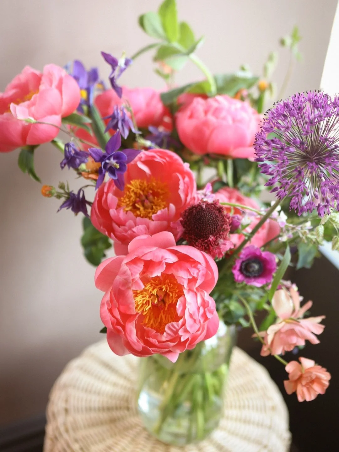 You lot do love a peony ~ we filled this weeks bouquets with stems of premium coral peonies and locally grown geums, tulips, alliums, aquilegia, anemones, iris&rsquo; and quaking grass, a riot of jewel colours! More of the same for Friday as so many 