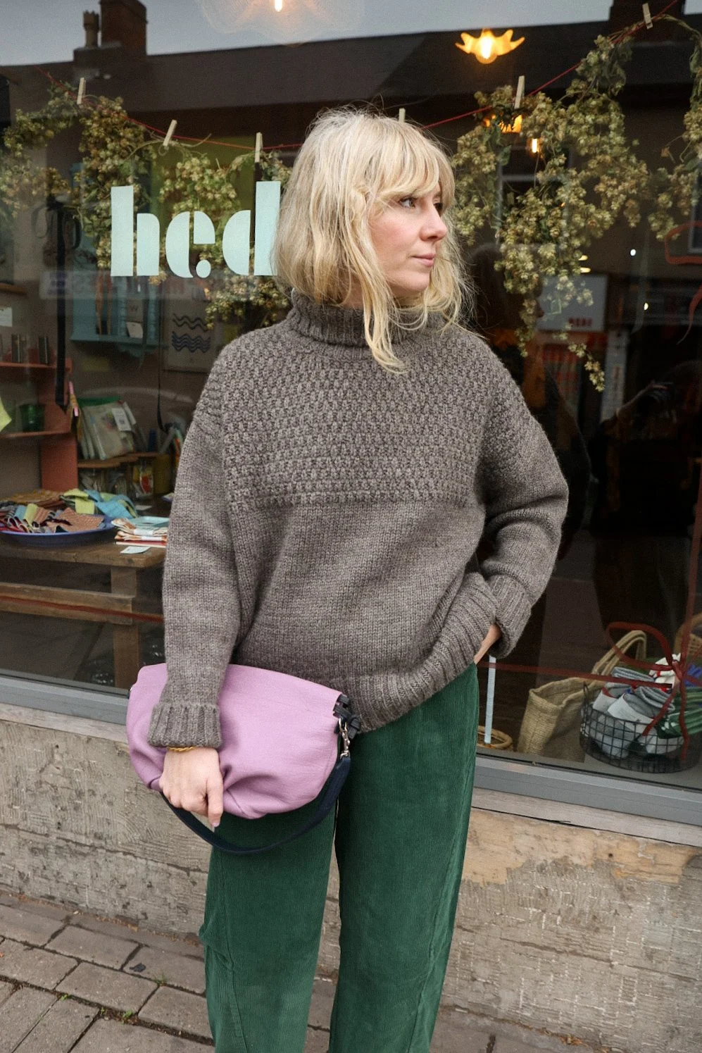 craske funnel neck in rye (s/m) by Charl knits