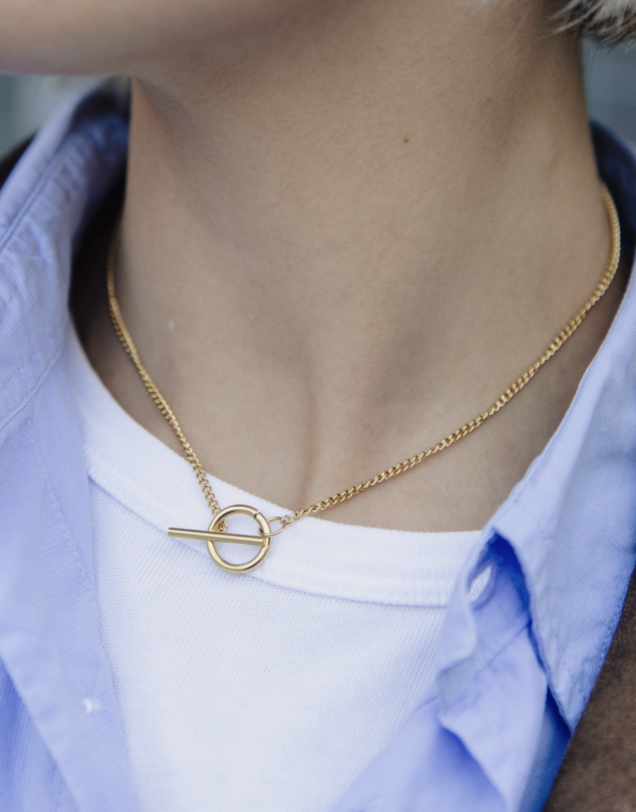 Gold Herringbone Toggle Chain Necklace