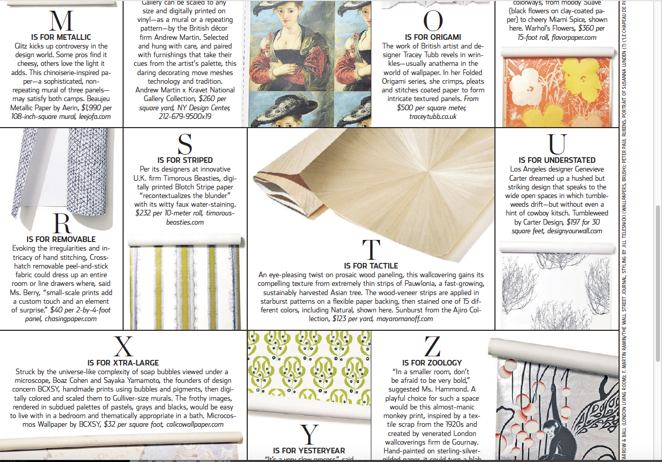 Thank you Wall Street Journal for including the Tumbleweed Wallpaper in your selection of wallpapers. You can read the article here