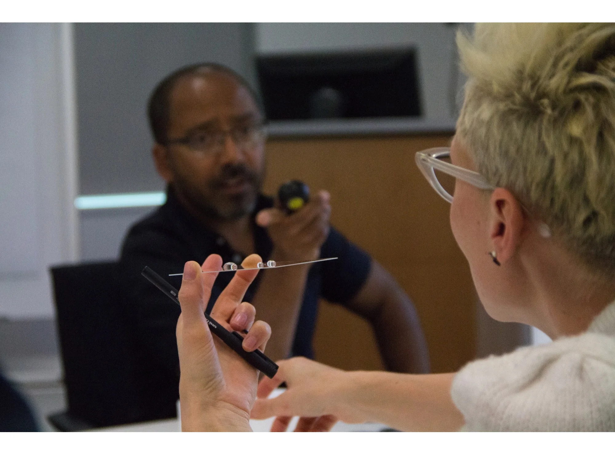 Learning about the difference between hydrophillic and hydrophobic with Dr. Prantik Mazumder at Corning Inc.