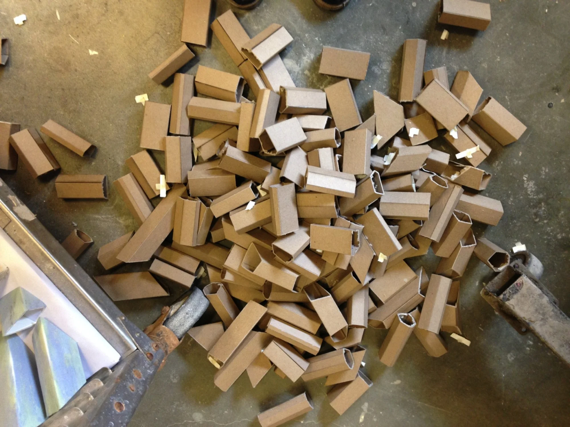 used and removed cardboard forms, ready to be reused