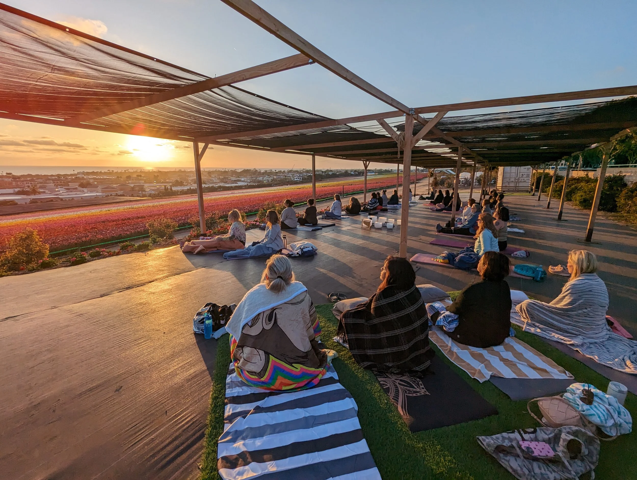 sunset meditation and sound healing in San Diego outdoor setting