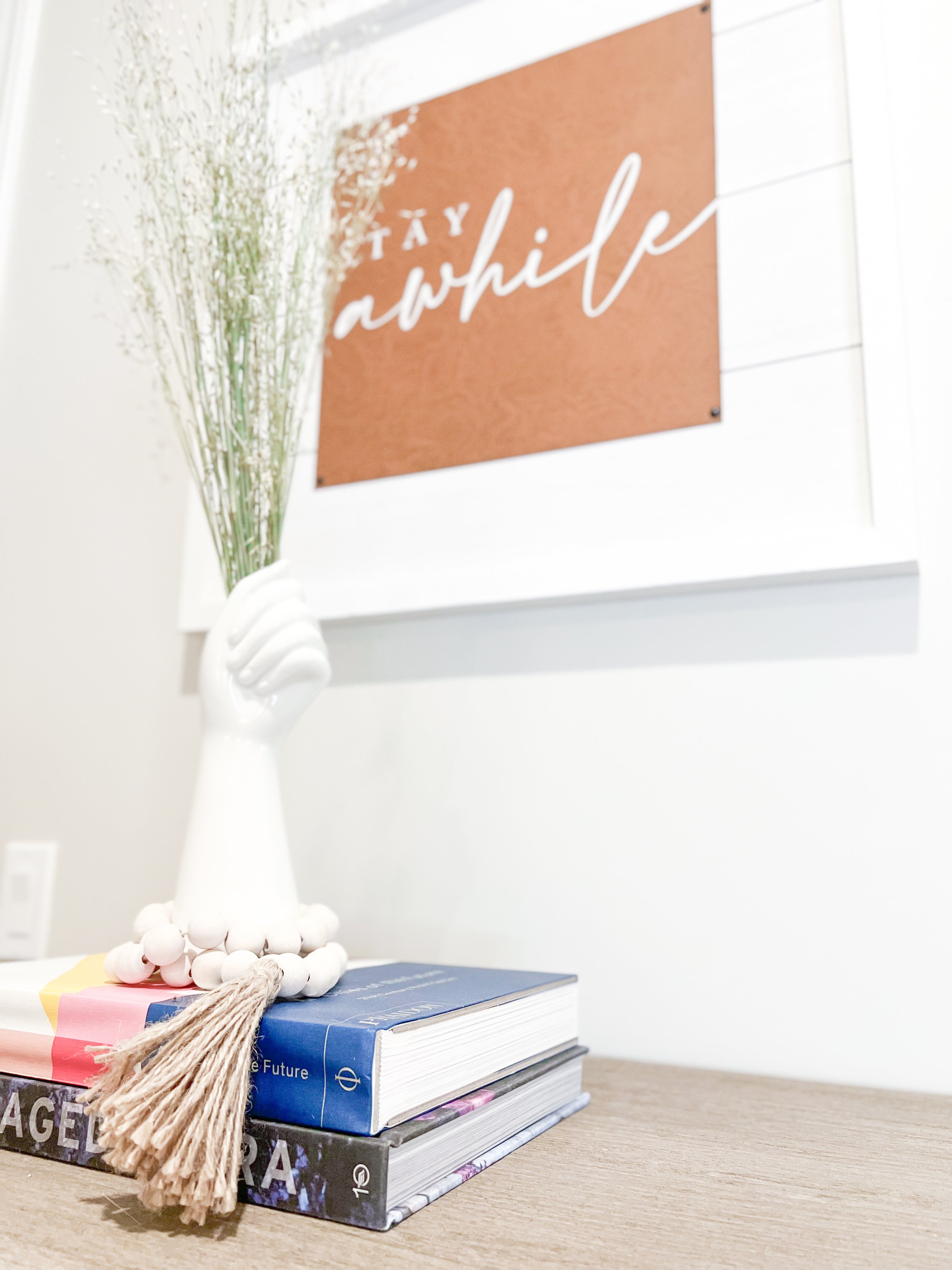 bedroom, guest bedroom, guest, modern, design, decor, accent wall, floral, installation, floral installation, dried flowers, office