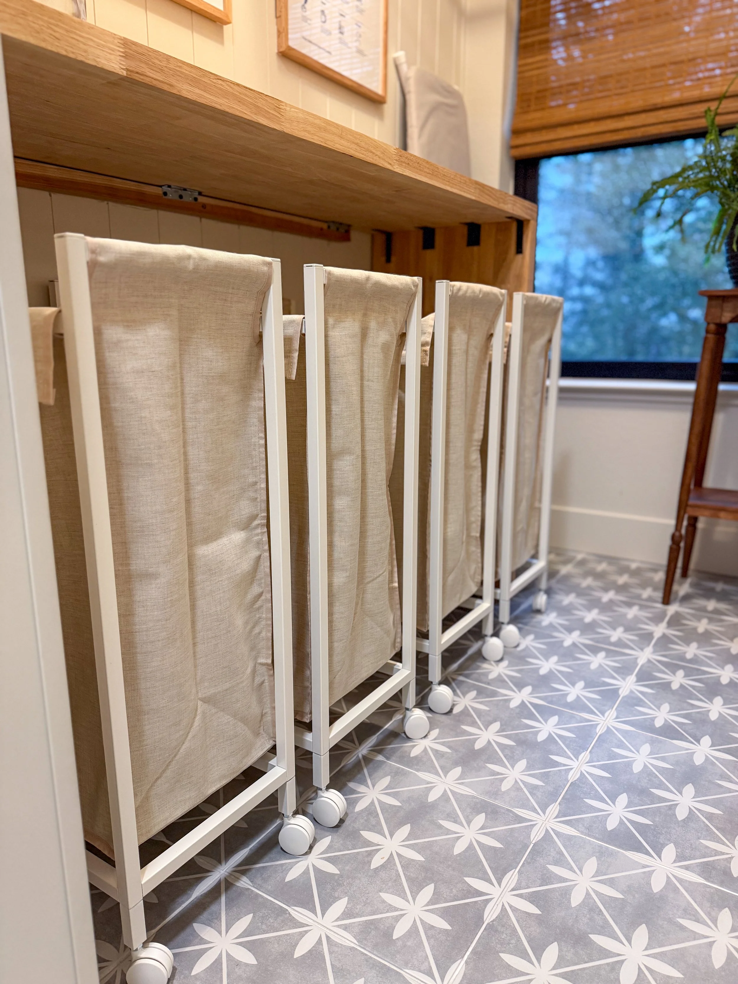 laundry room remodel, french country laundry room, built in storage, folding station, laundry clothes rod, cozy reading nook, open shelving, creative storage solutions, floating shelves decor, shiplap walls, tile flooring, butcher block countertop