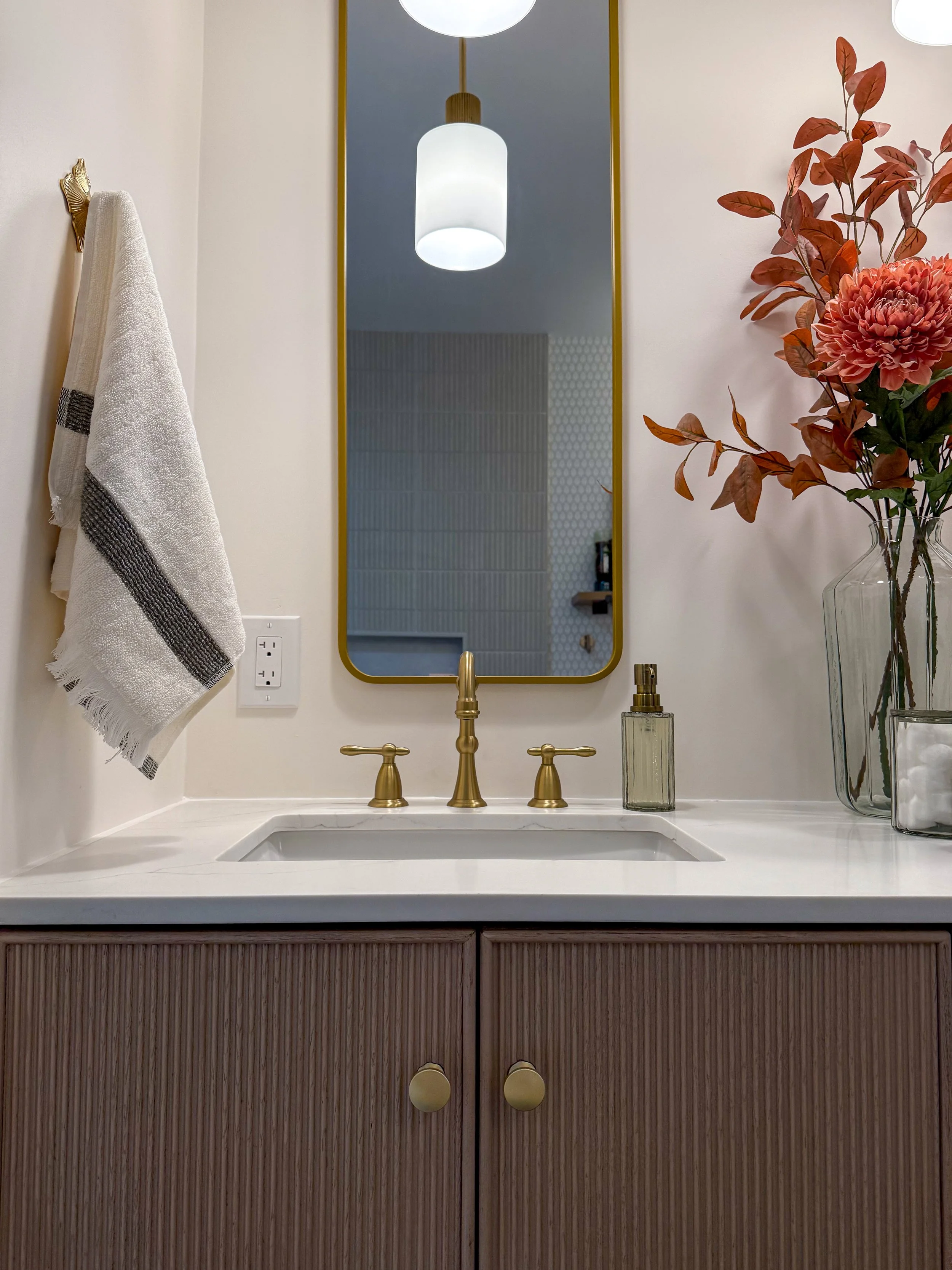 guest bathroom remodel, bathroom renovation reveal, full bathroom remodel before and after, small bathroom renovation ideas, luxury guest bathroom, French country bathroom design, Parisian style bathroom, patterned bathroom design, checkered tile