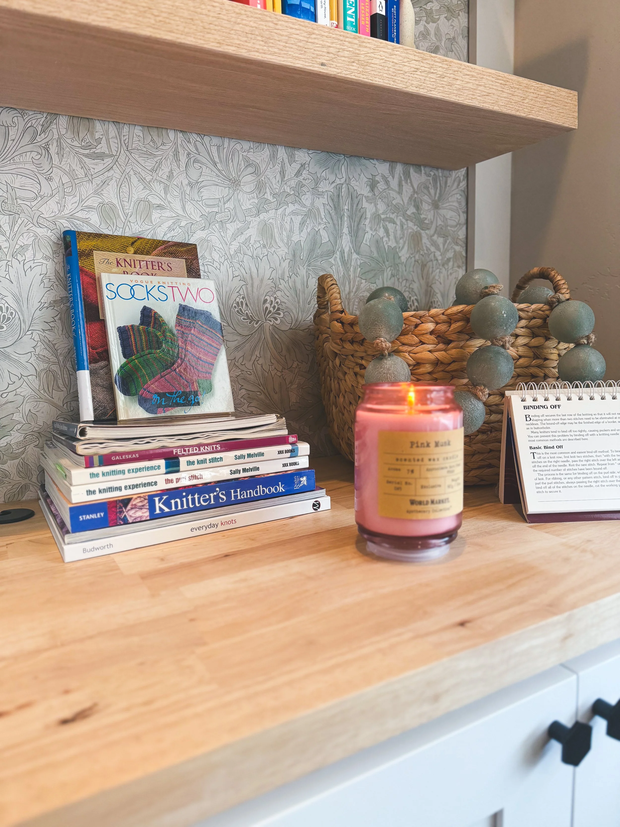 office remodel, light and airy, murphy bed, multifunction room, floating shelves, wallpaper, office decor, office, workspace, neutral office, office storage, multipurpose room, workout room, office refresh,