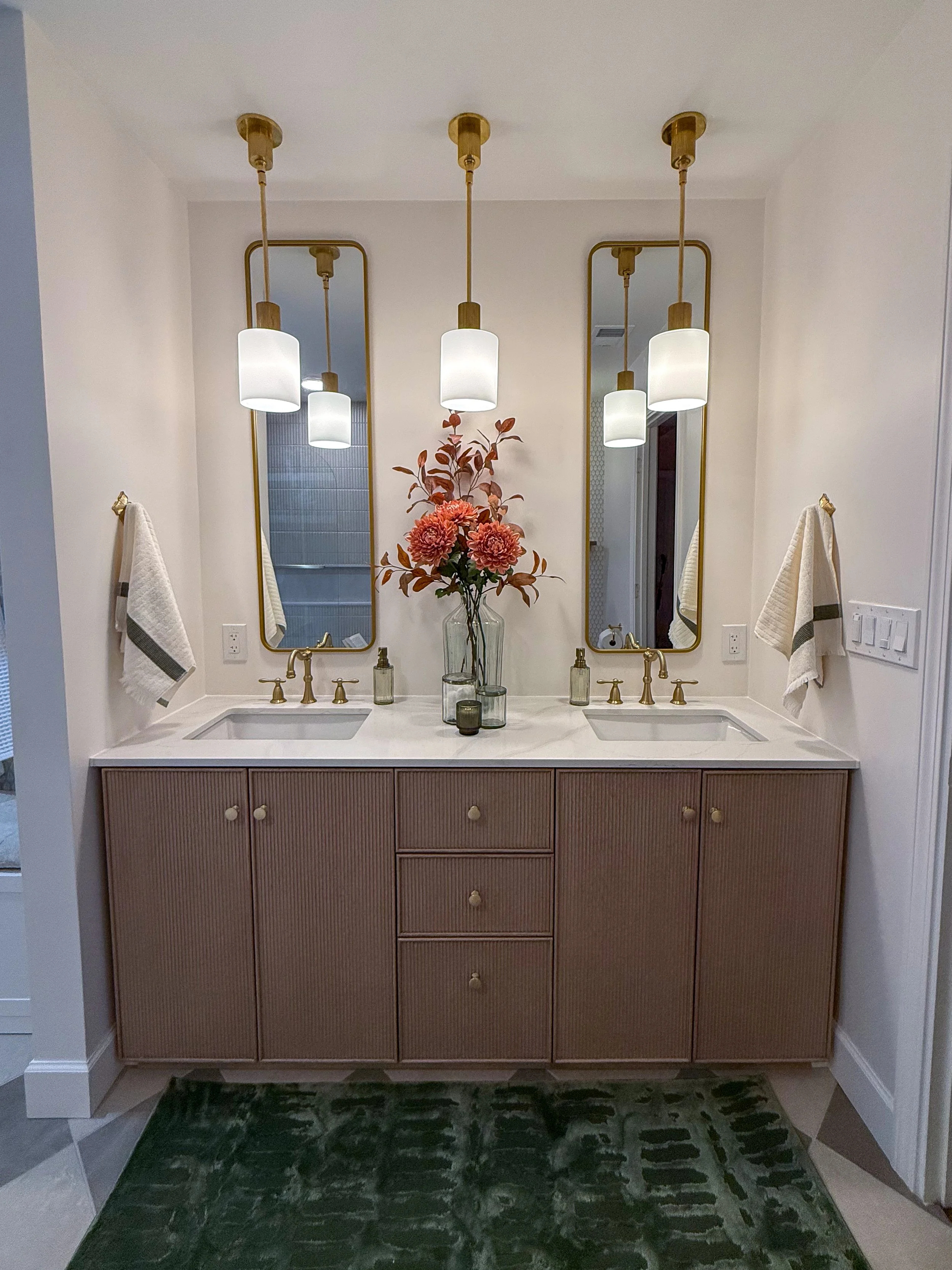 guest bathroom remodel, bathroom renovation reveal, full bathroom remodel before and after, small bathroom renovation ideas, luxury guest bathroom, French country bathroom design, Parisian style bathroom, patterned bathroom design, checkered tile