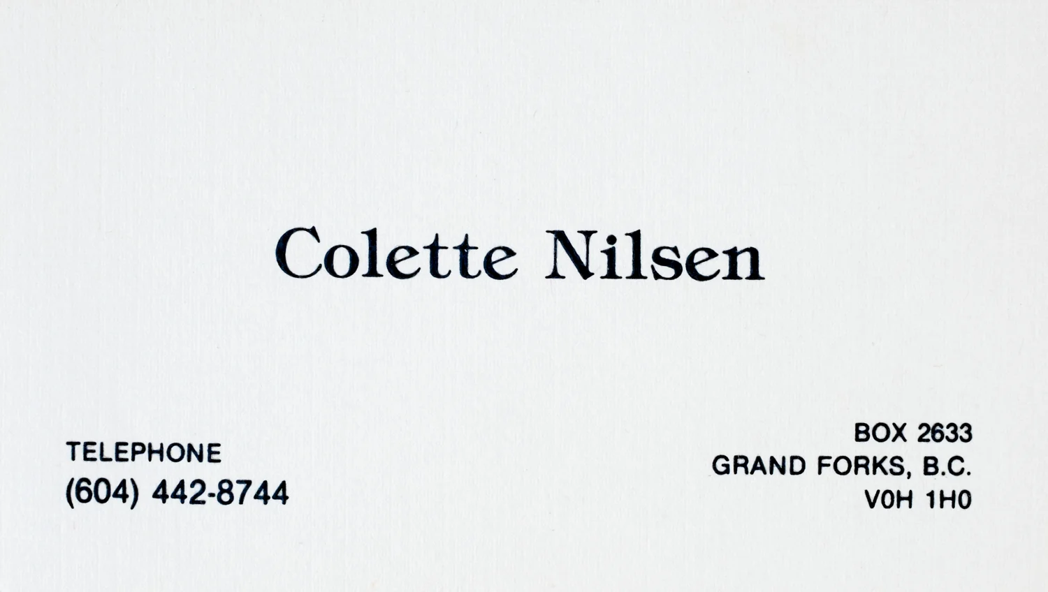 1990 Colette Nilsen business card