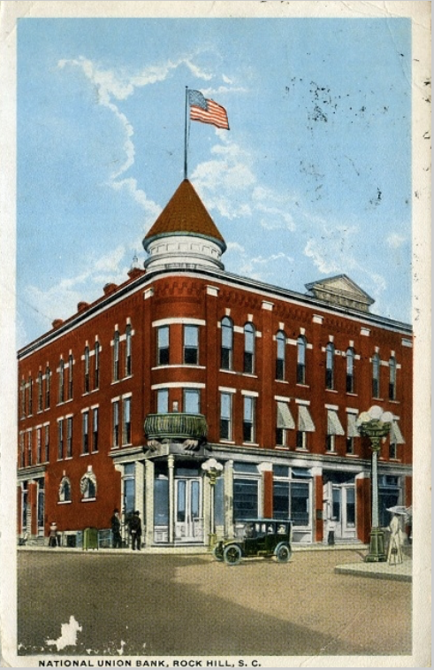 Postcard rendition of Union National Bank Building and the Equitable Assurance Company of Rock Hill, ca. 1910.