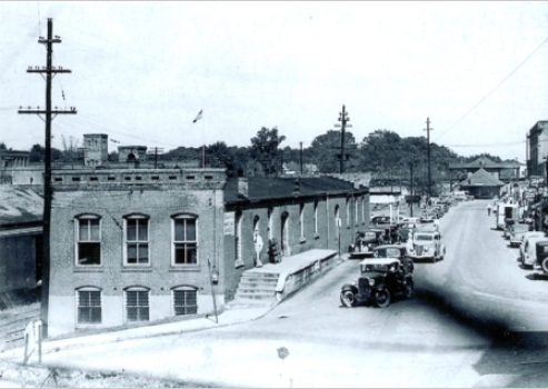 Looking down North Trade Street towards the last depot in Rock Hill.