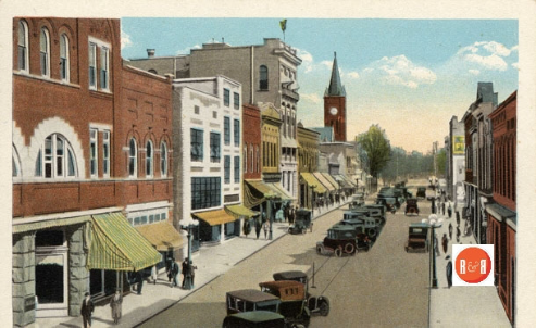 Early postcard view of East Main St., the Art’s Council complex is pictured – center section. Courtesy of the Allen Postcard Collection.