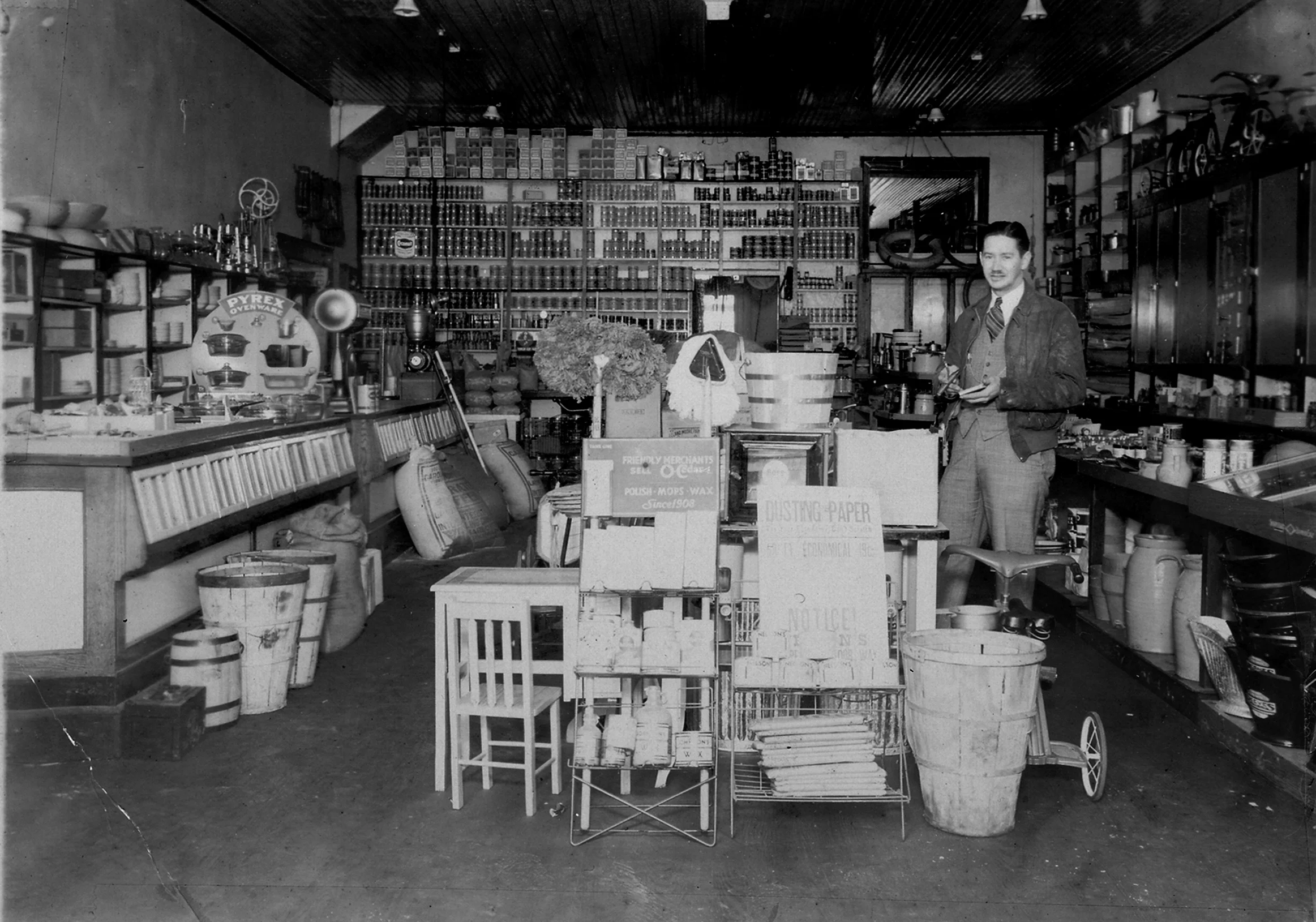 J.B. Mills inside his store. The Fort Mill Times reported on Feb. 26, 1920 - "J.B. Mills and Co., has received another shipment of Kentucky mules and horses."