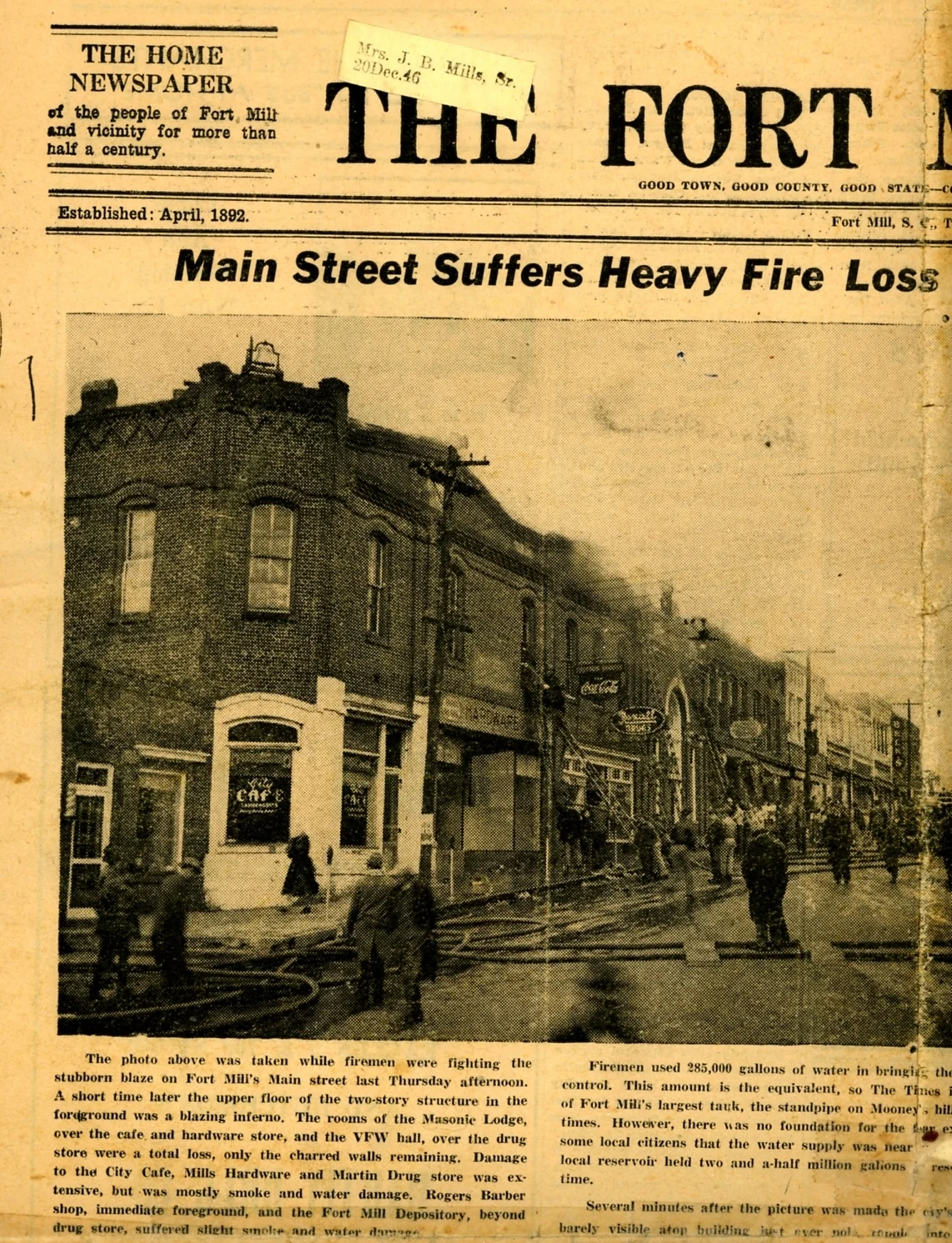 1940s fire on Main Street