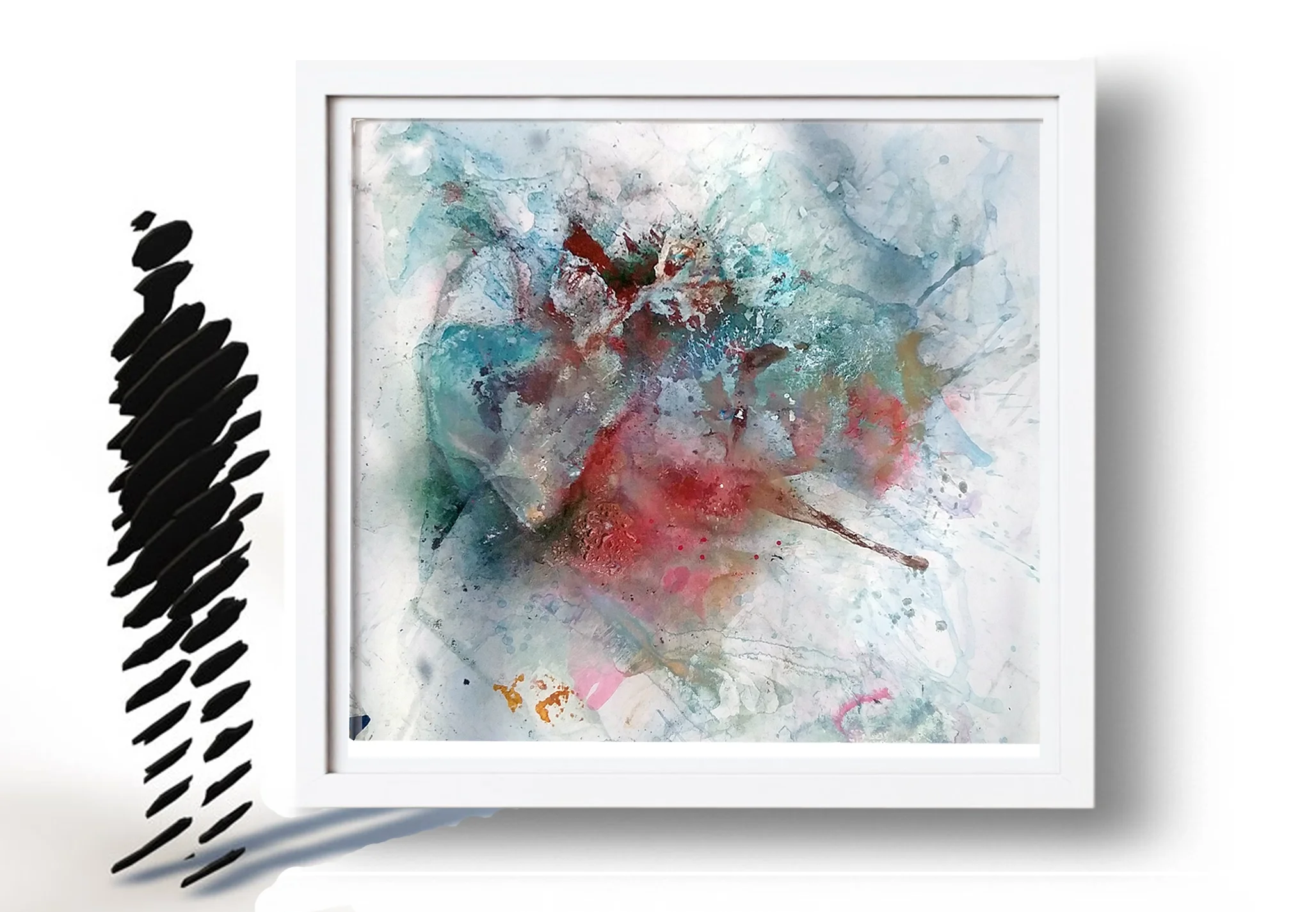    60in x 60in  (HUMAN REFERENCE AND SCALE)  Acrylic ink and iridescent pigments on polypropylene. 