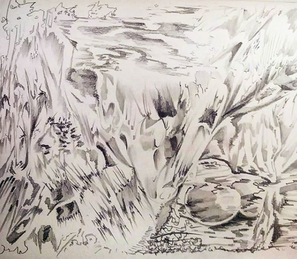    8 in x 10 in aprox.  Graphite on paper 