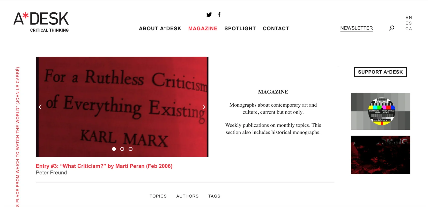 A*DESK website landing page (Magazine, 19 August 2019): https://a-desk.org