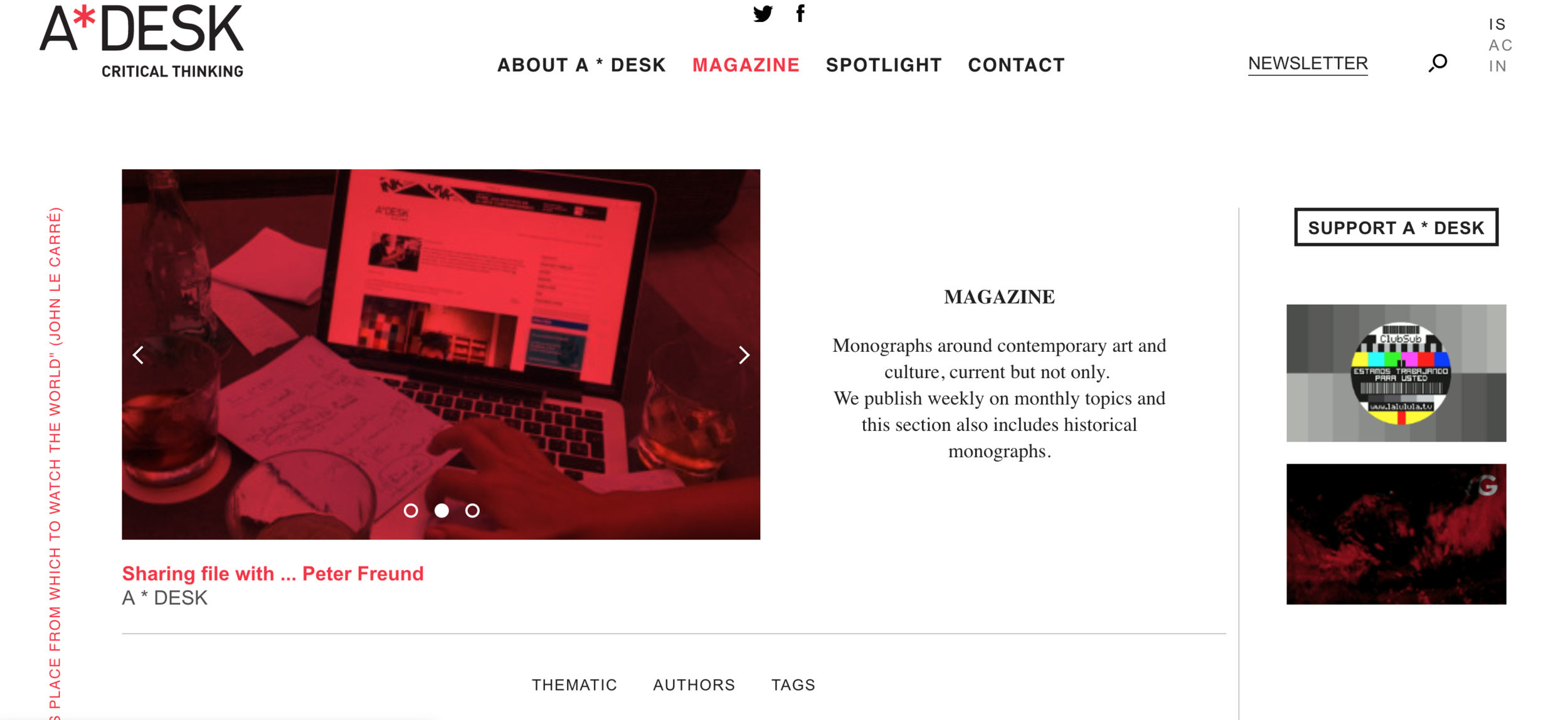 A*DESK website landing page (Magazine, 26 August 2019): https://a-desk.org