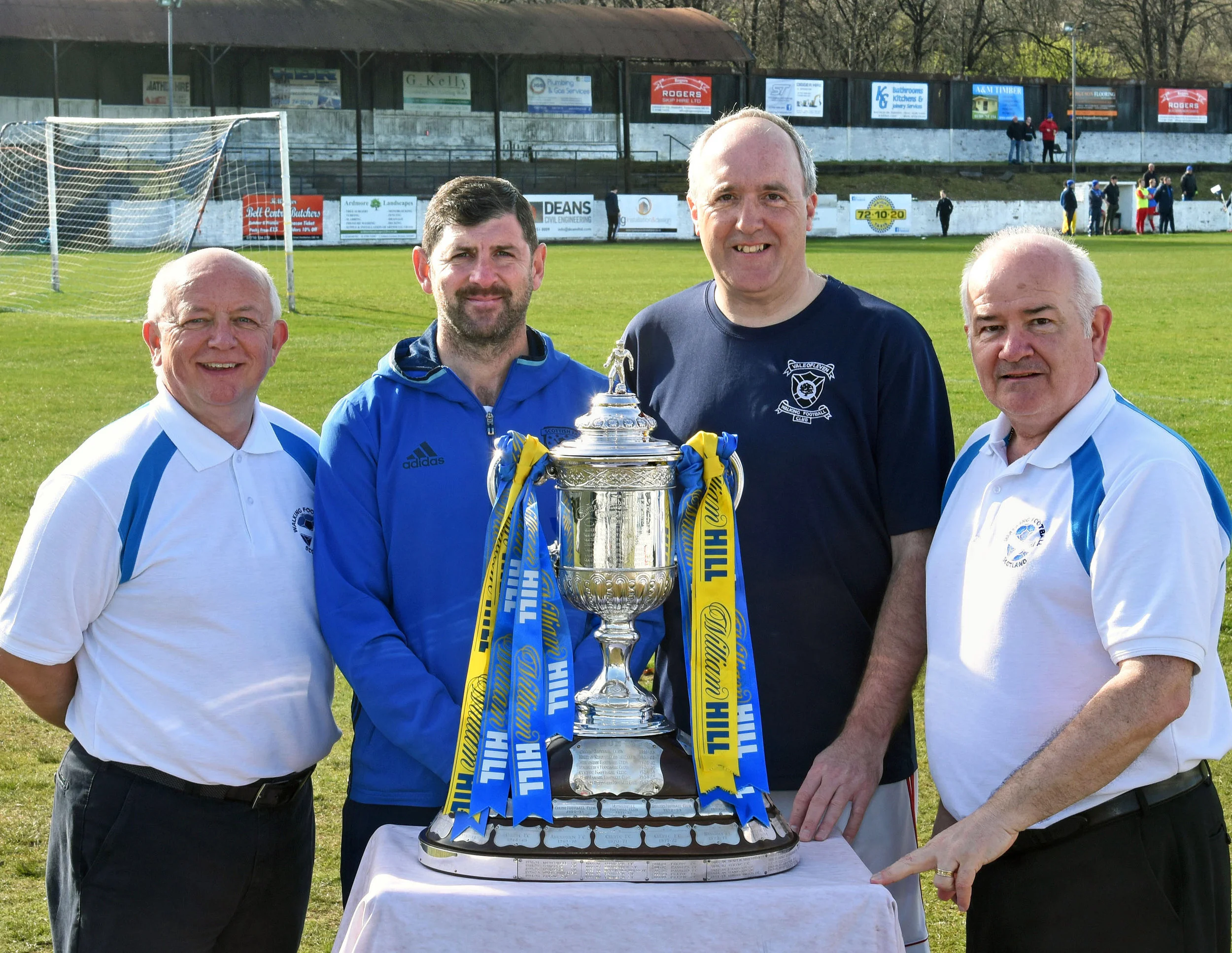l-r Walking Football Scotland Treasurer, David Hyland, Alan Morgan, Central Region Manager, Scottish FA, Phil Dawson, Vale of Leven Walking Football Club and Gary McLaughlin, Chair of Walking Football Scotland.