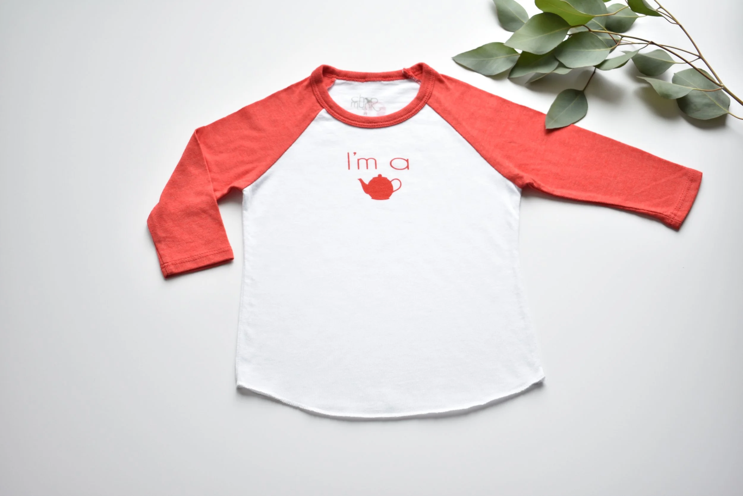 little teapot, I'm a little teapot, kids shirt, kids raglan, kids baseball tee, white tee, recycled material, cotton, front