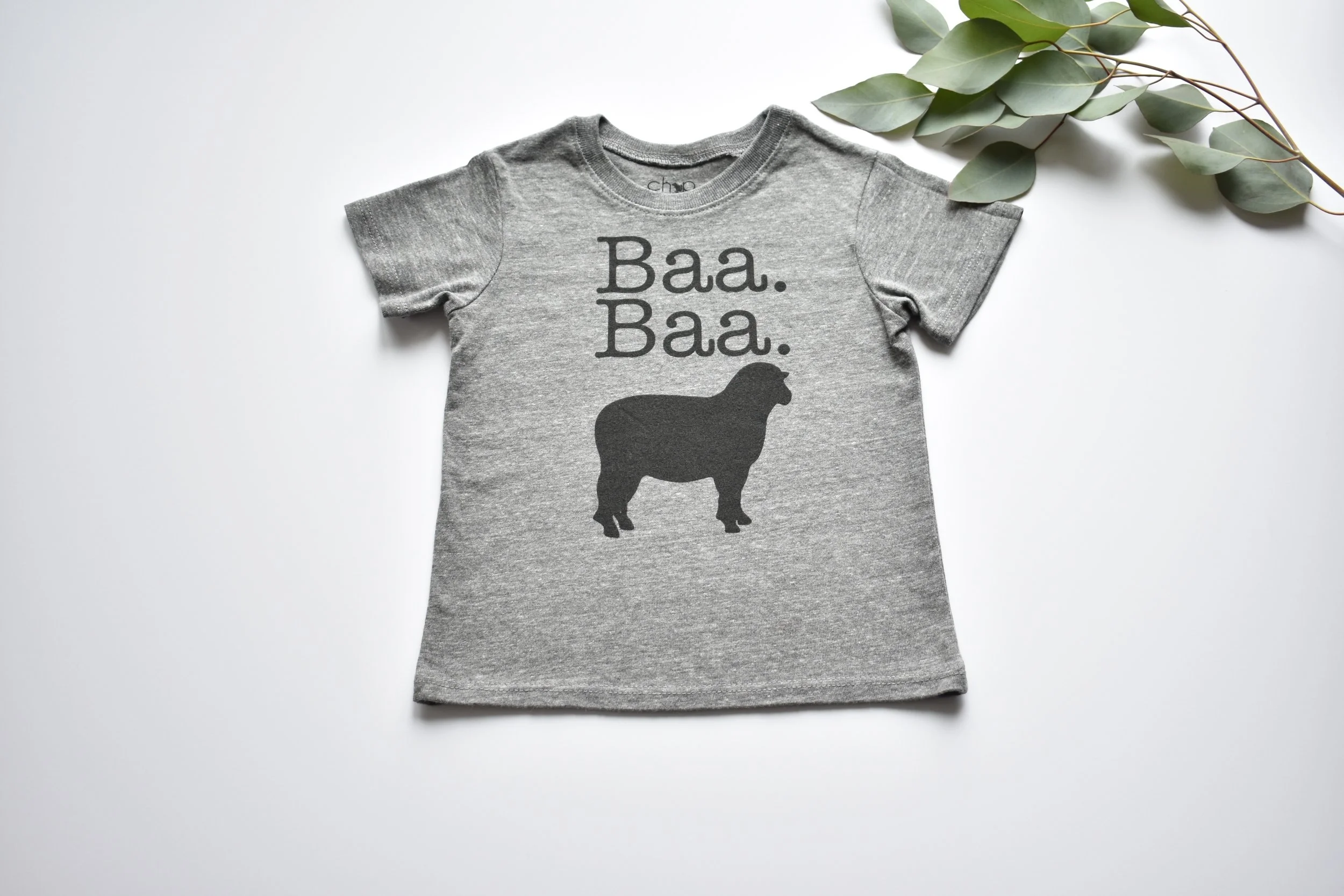 baa baa black sheep, kids t-shirt, grey tee, recycled material, organic cotton, front