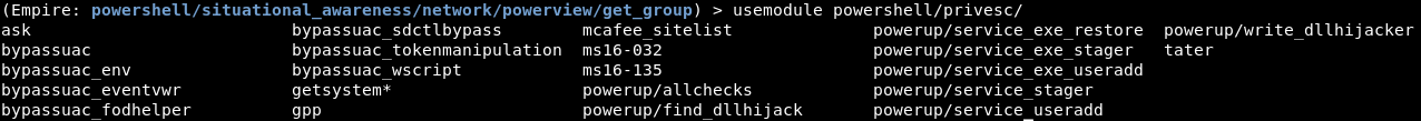Empire’s privilege escalation modules.