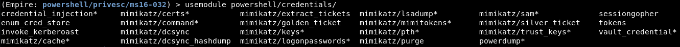Empire’s credential gathering modules.