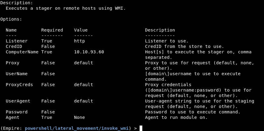 Options for the invoke_wmi module.