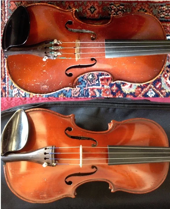 Before and After. Yes - this is the same violin - Sarah is a magician!
