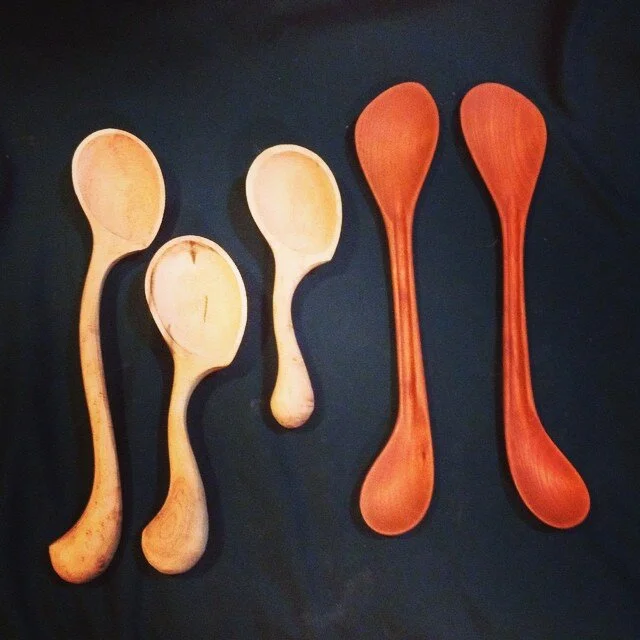 Two #tasters made out of #cherry and three #birdseye #maple #coffee measures. #spoon #art #artist #artisan #handmade #handcrafted #artandcraft #pnw #craft #PikePlaceMarket #pikeplaceproducers #shopLocal