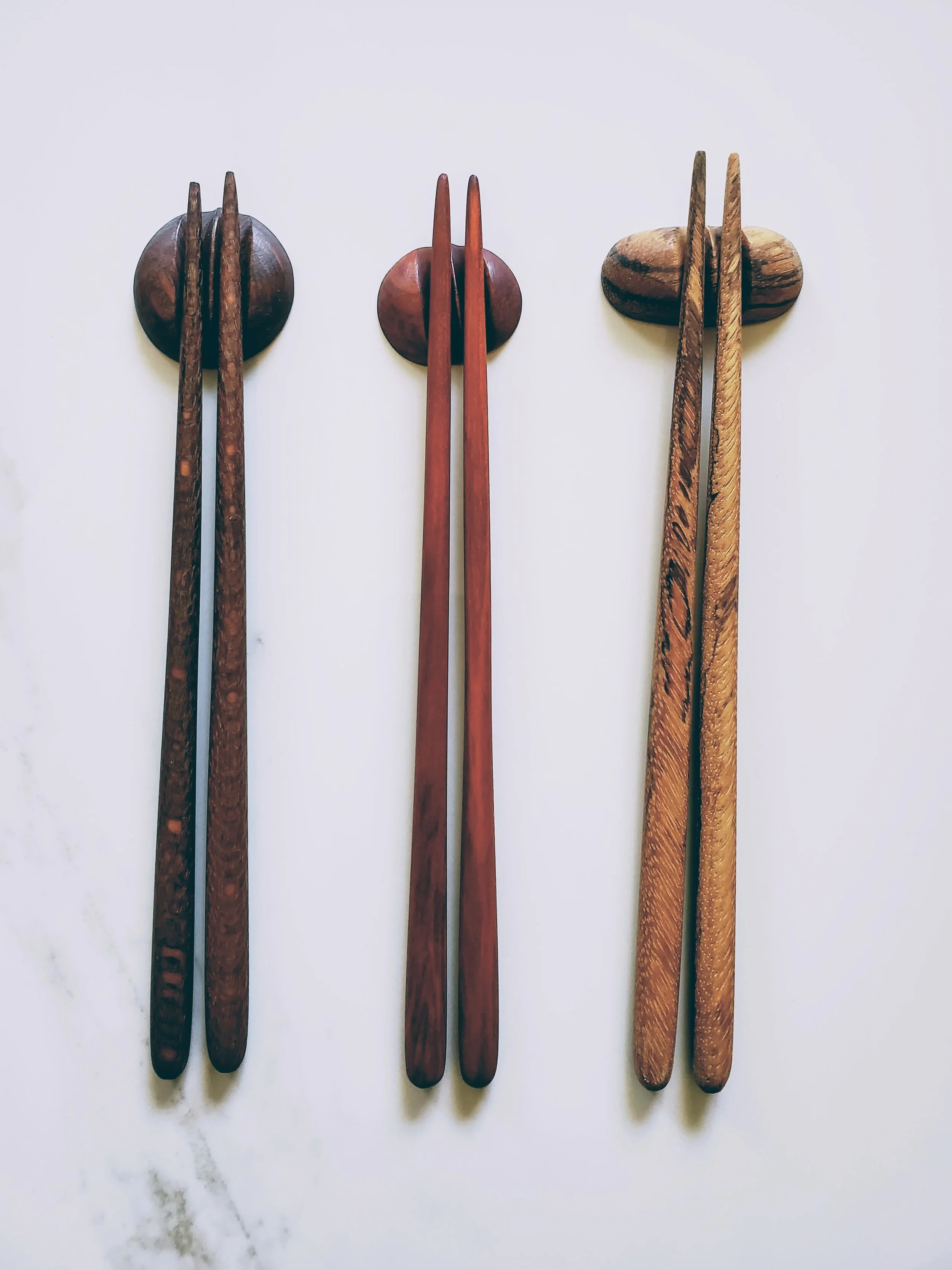 Handcrafted Exotic Wood Chopsticks with Pouch - Set of 3