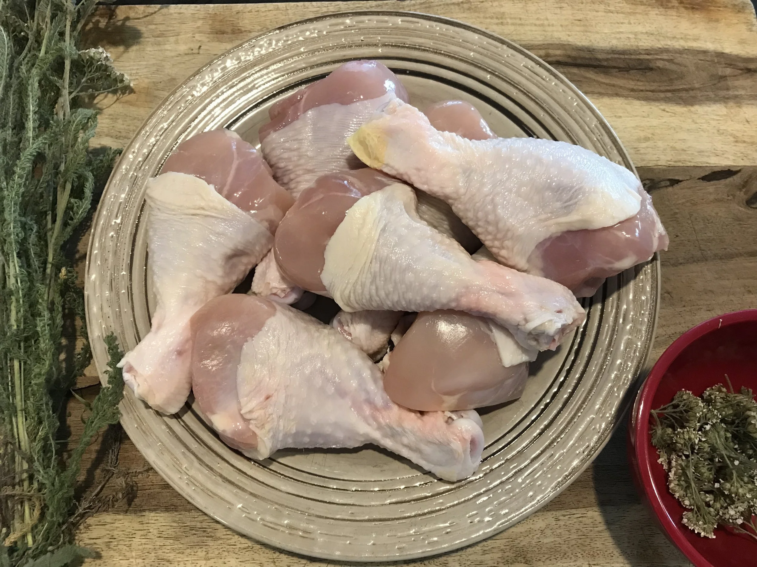 This recipe is for a yarrow infused chicken broth to help someone who has a bit of a cold. Ingredients 6 chicken legs 2 Celery stalks chopped roughly 2 carrots chopped roughly 2 onions quartered 4 cloves garlic 1 cup chopped yarrow (dried or fresh) 2 bay leaves 1/2 teaspoon dried rosemary, crushed 1/2 teaspoon dried thyme 1/2 teaspoon of salt (or to taste) 12 tsp black pepper 8 cups water Procedure Combine all ingredients and water into a boiling pot. Cover and simmer gently for 3 hours (watching the water does not completely evaporate). Bring water up to original volume. Strain (conserving chicken meat for soup as needed).