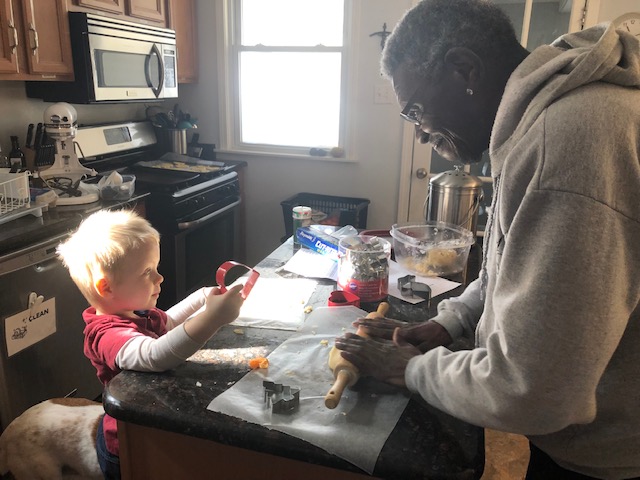 Elbert and Wilson making cookies together.