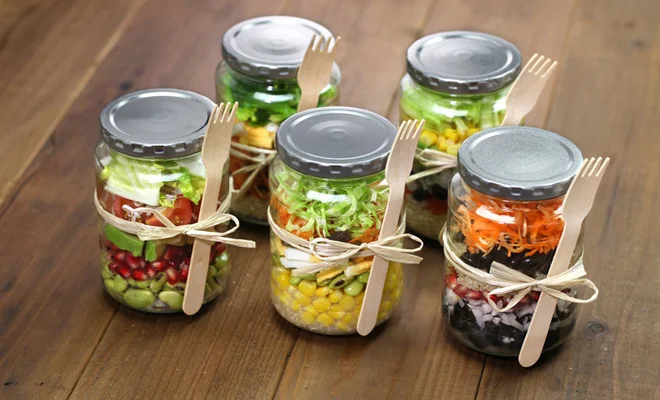 37449218 - homemade healthy salad in glass jar