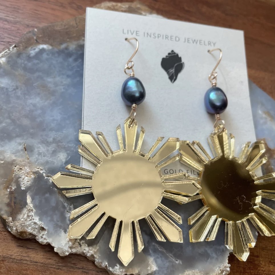  Sun Earrings With Freshwater Pears (Blue/Gray) 