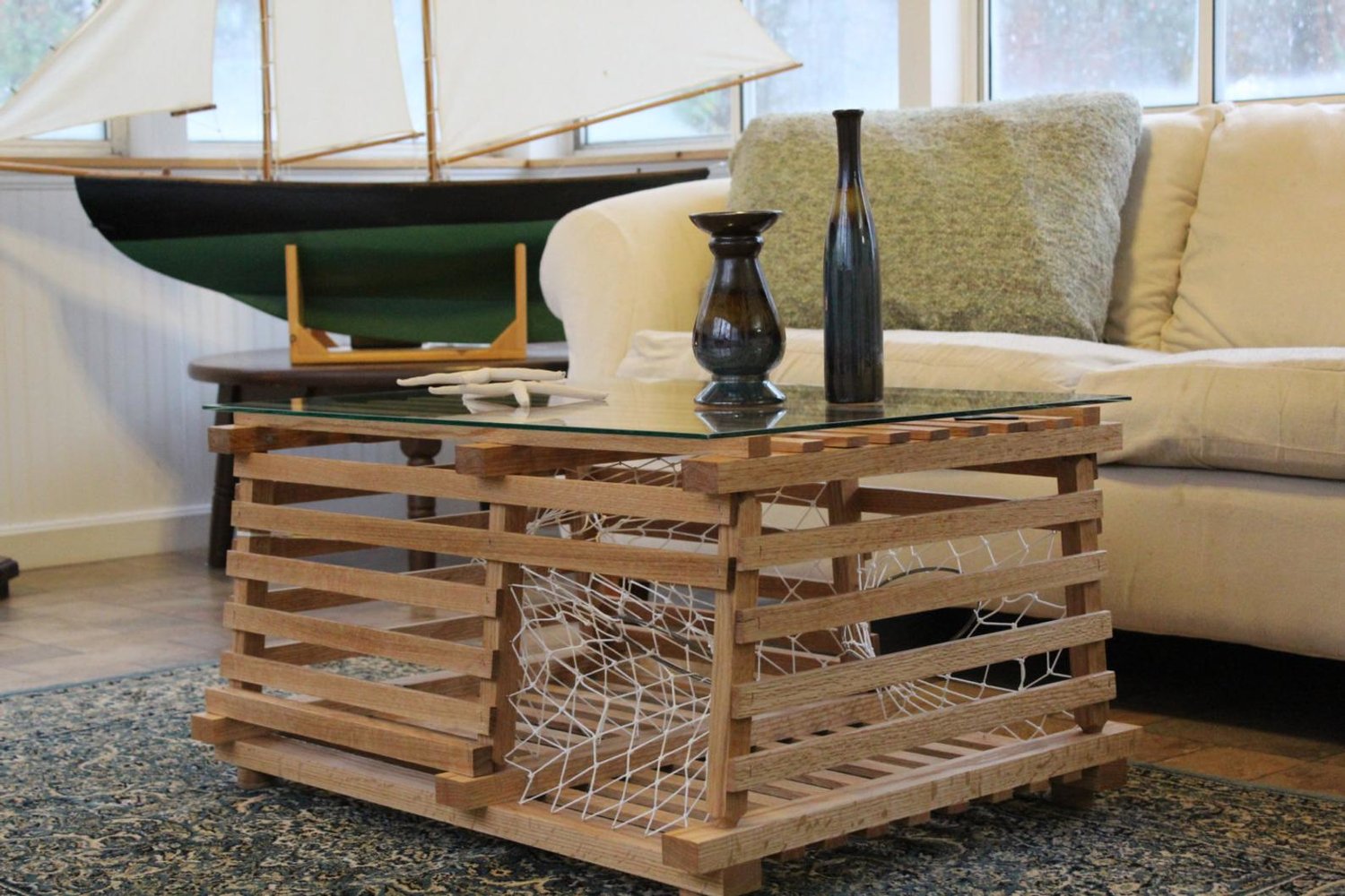 Maine Wooden Lobster Trap Finished Coffee Table Maine Gift Guide