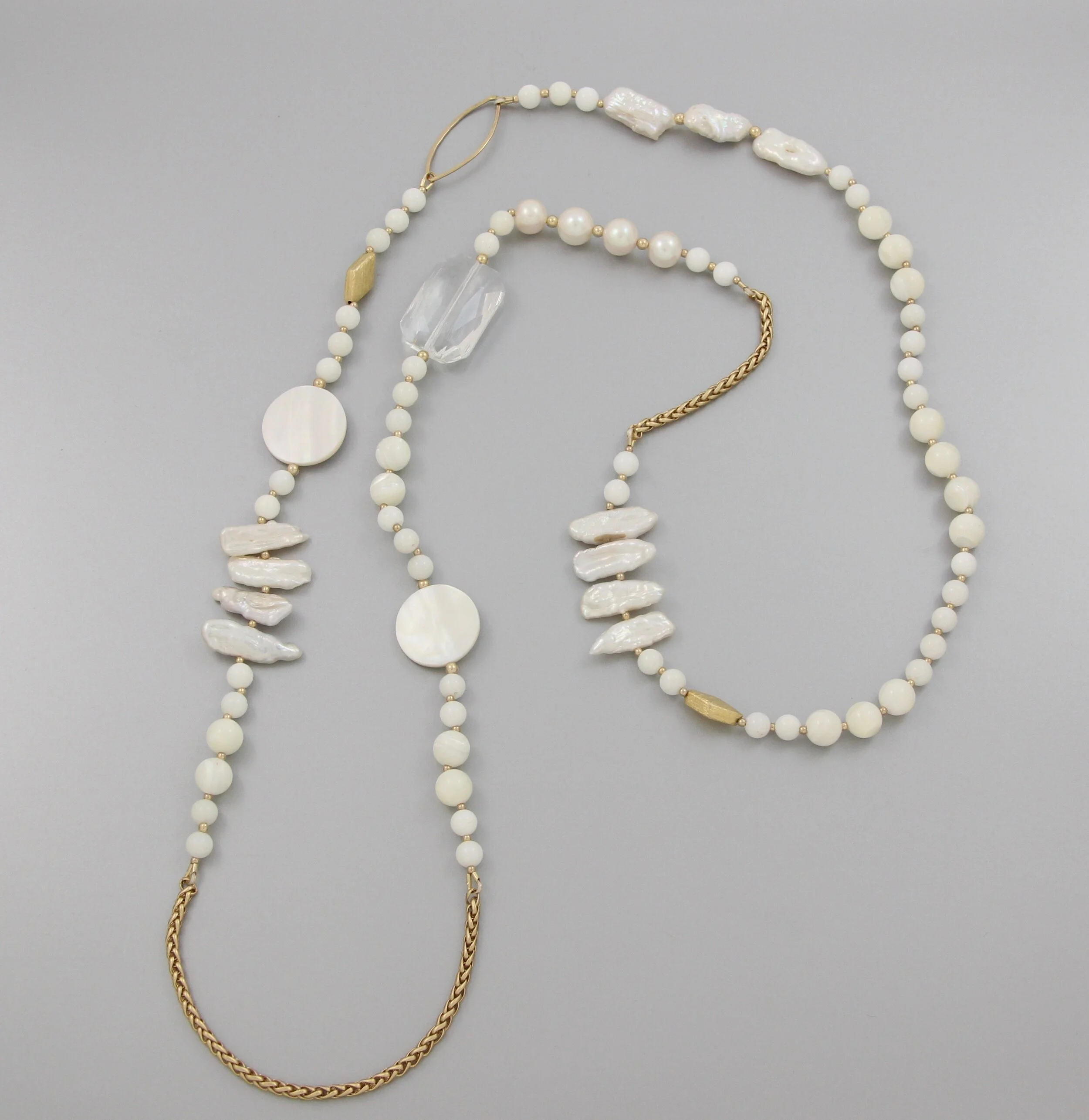 Long White Pearl and Mother of Pearl Necklace