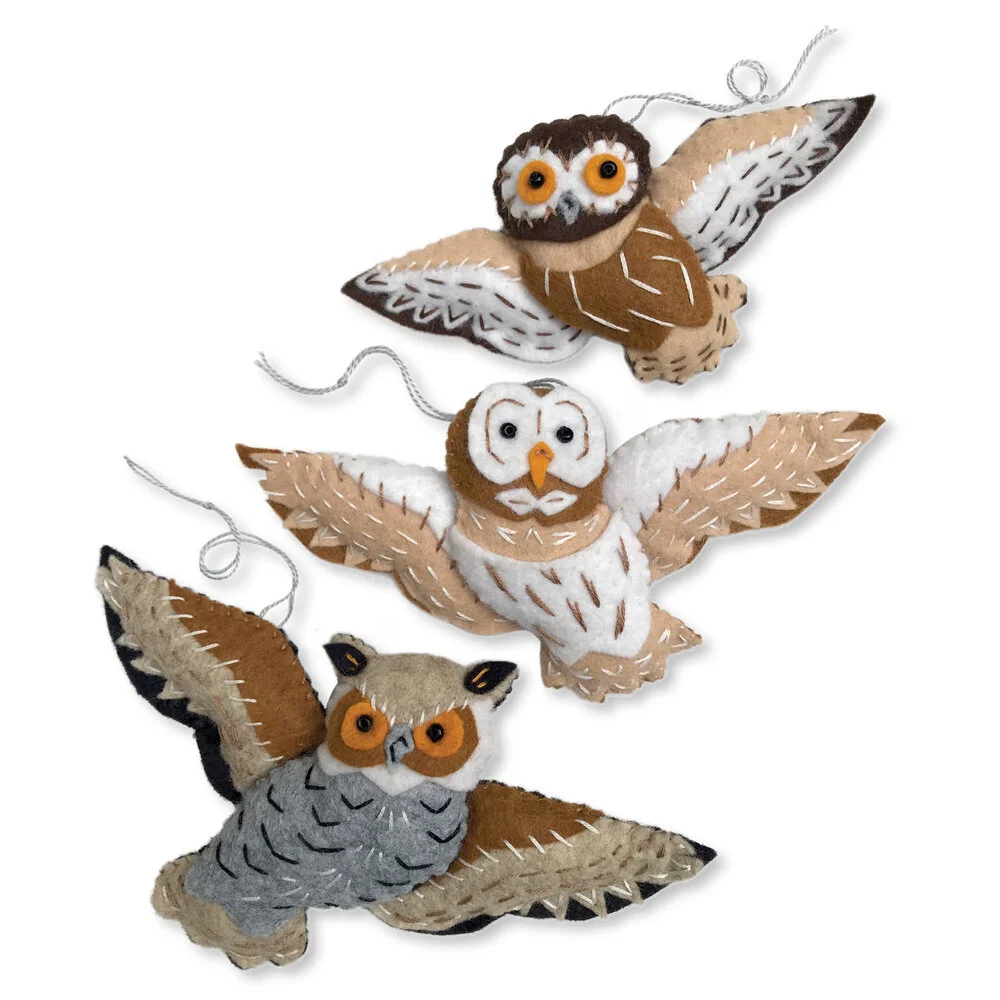 DIY Great Horned, Barn, and Saw-Whet Owl Ornament Kit
