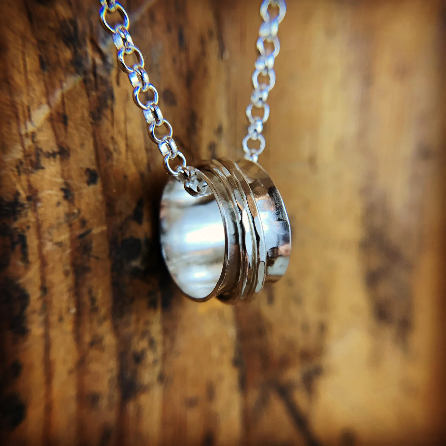 Silver on Silver Spinner Fidget Meditation Pendant