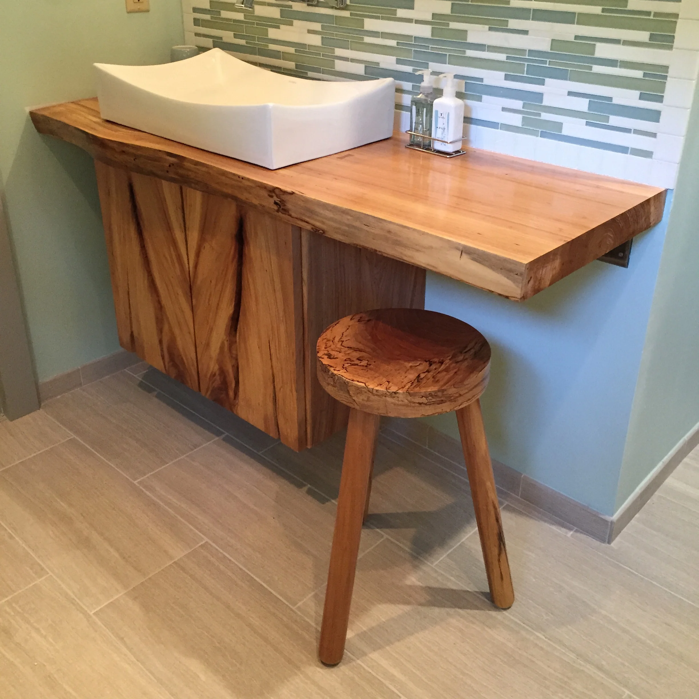 elm slab vanity and stool.JPG