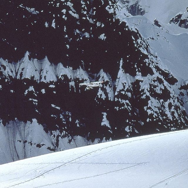 Look closely! Solo landing in the Super Cub on Ruth Glacier.