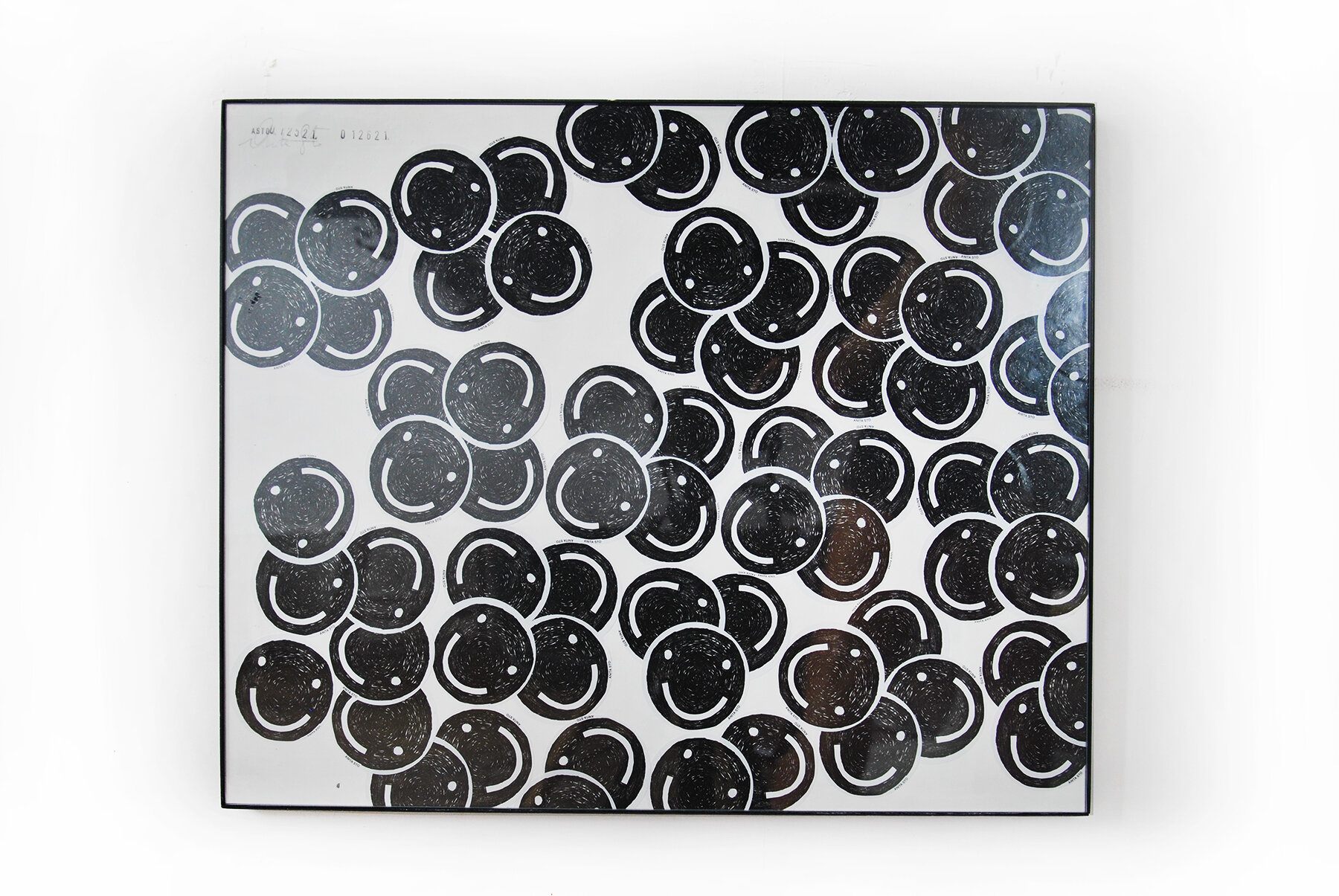  SMILING FACES 5  Vinyl stickers on  Paper Vinyl frame and Glass 16” x 20” 2020 