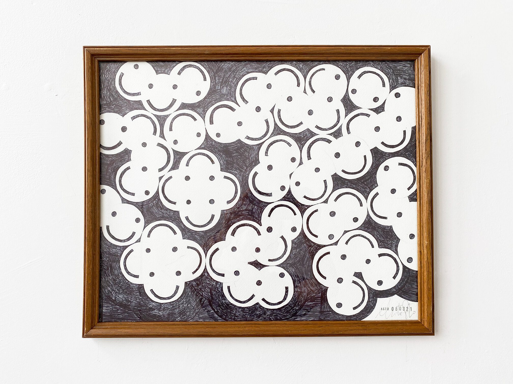   SMILING FACES 12  Ink on Arches Paper Wood frame and Glass 14” x 18” 2021 