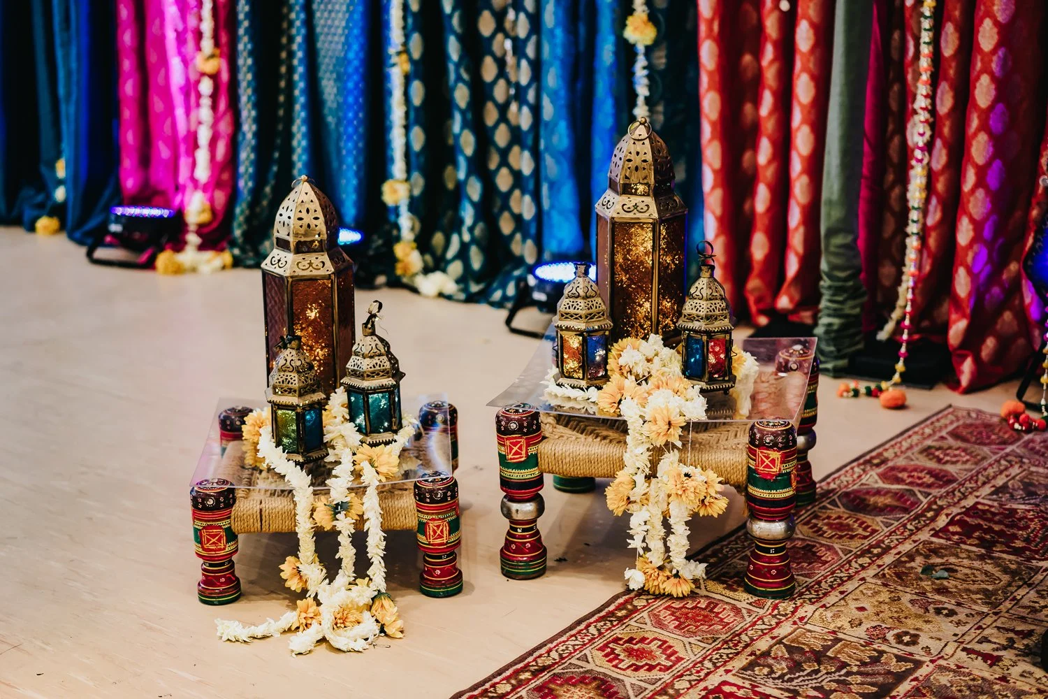 Colorful decorated sangeet stage