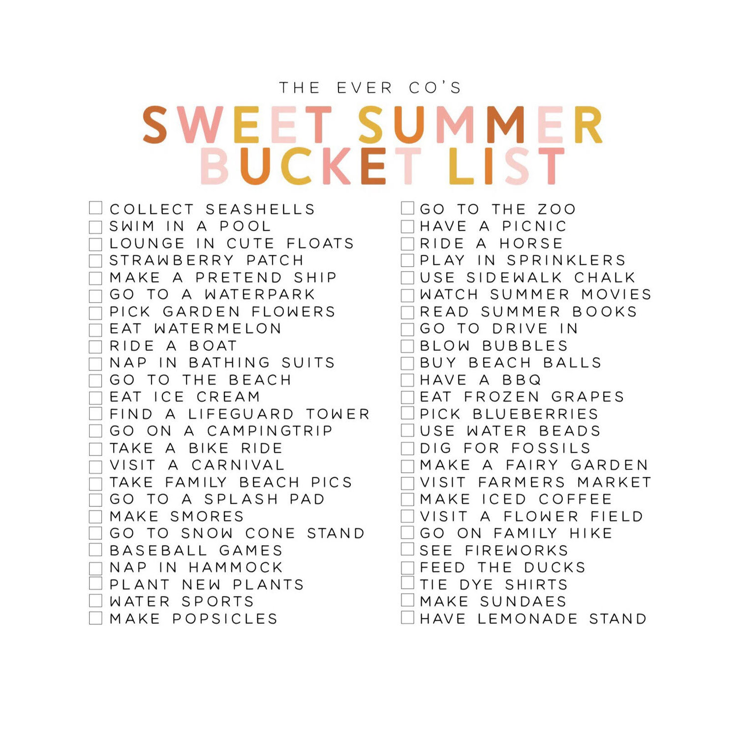 Summer Bucket List The Ever Co