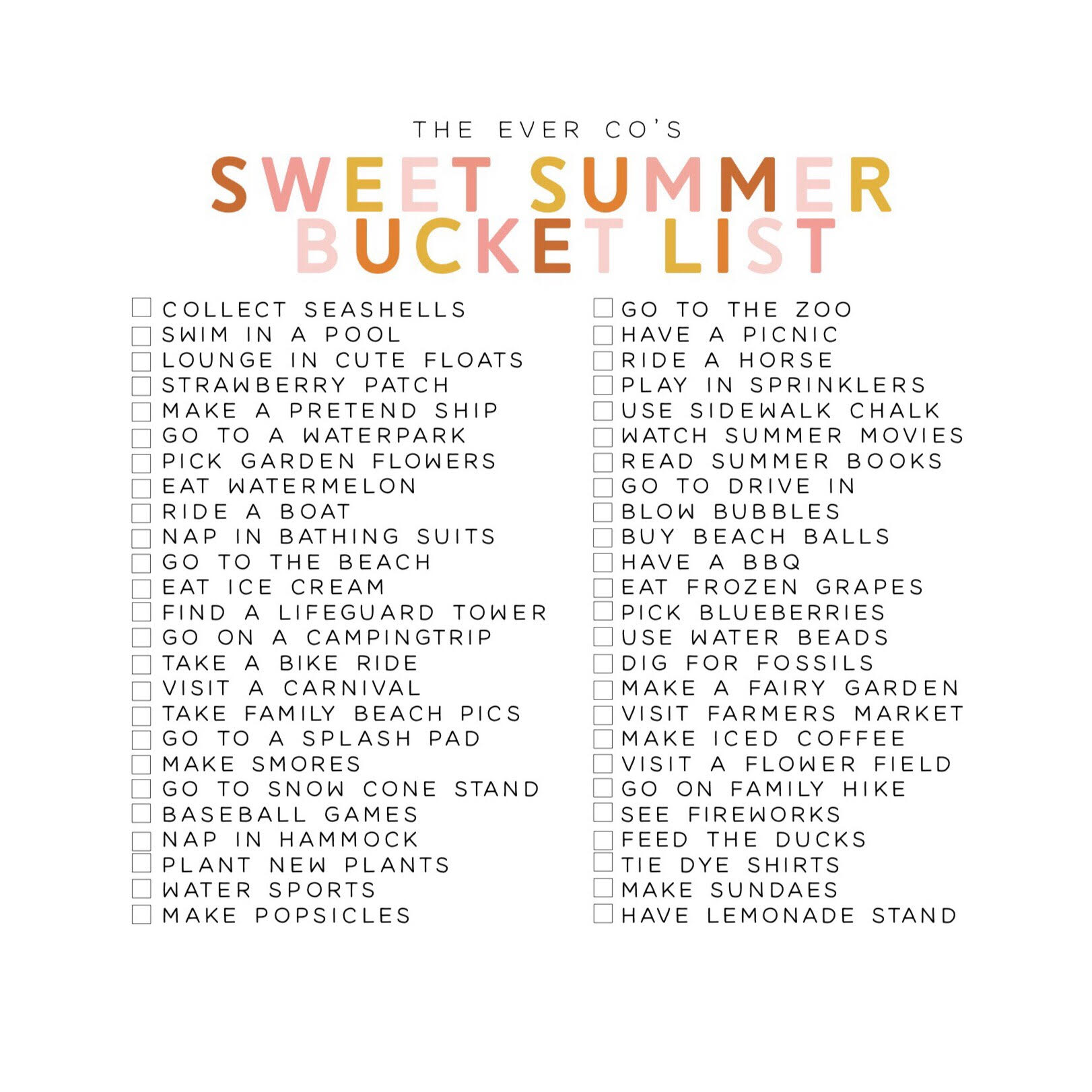 SUMMER BUCKET LIST — The Ever Co