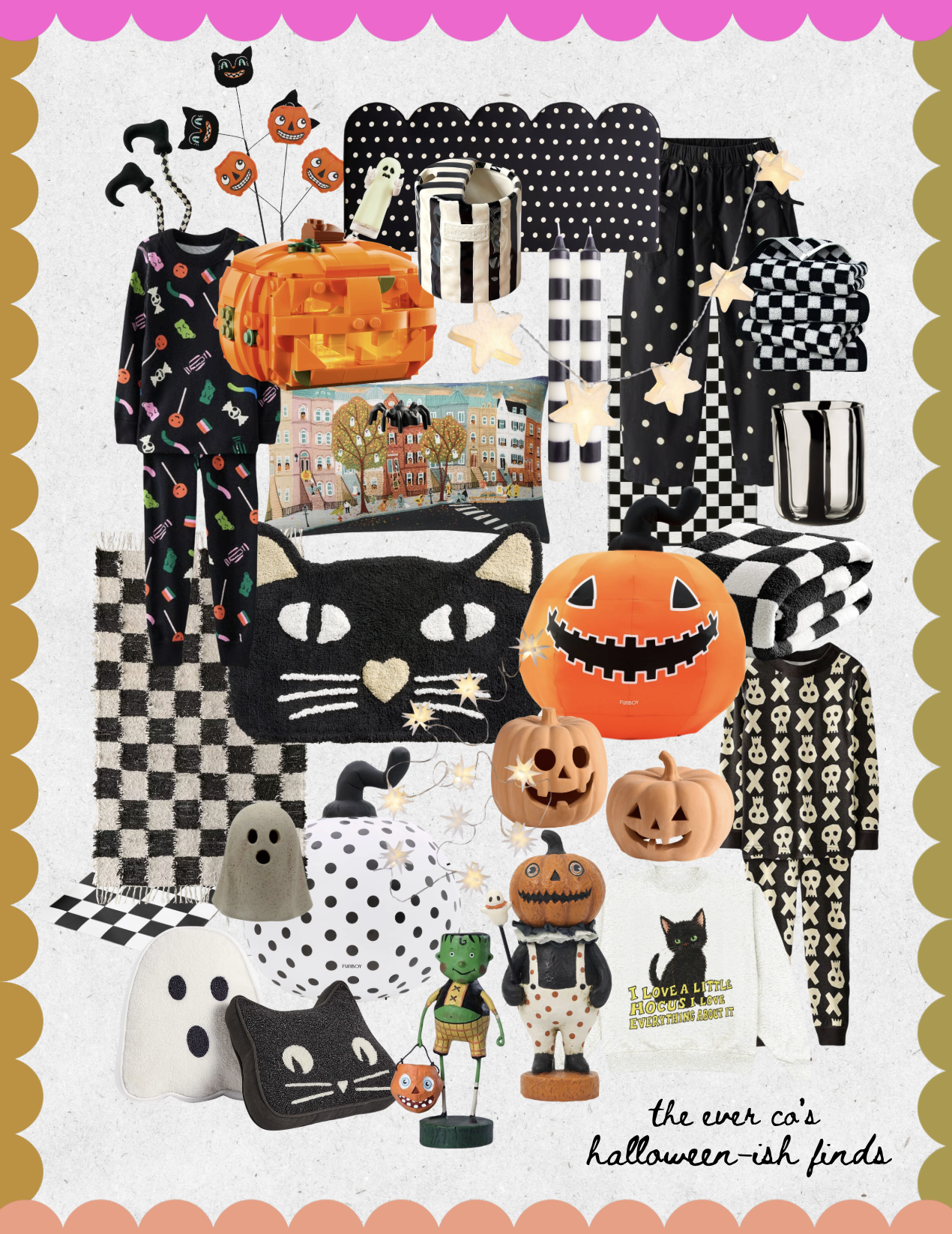 a collection of curated halloween and fall and black and white decor finds at the ever co