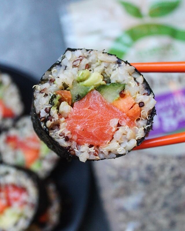 Making food that nourishes my body is my favourite way to eat when I&rsquo;m feeling a bit flat. This Quinoa Sushi with fresh Salmon and lots of vegetables, is a fabulous lighter option to traditional sushi, and the tricolour quinoa makes it look pre