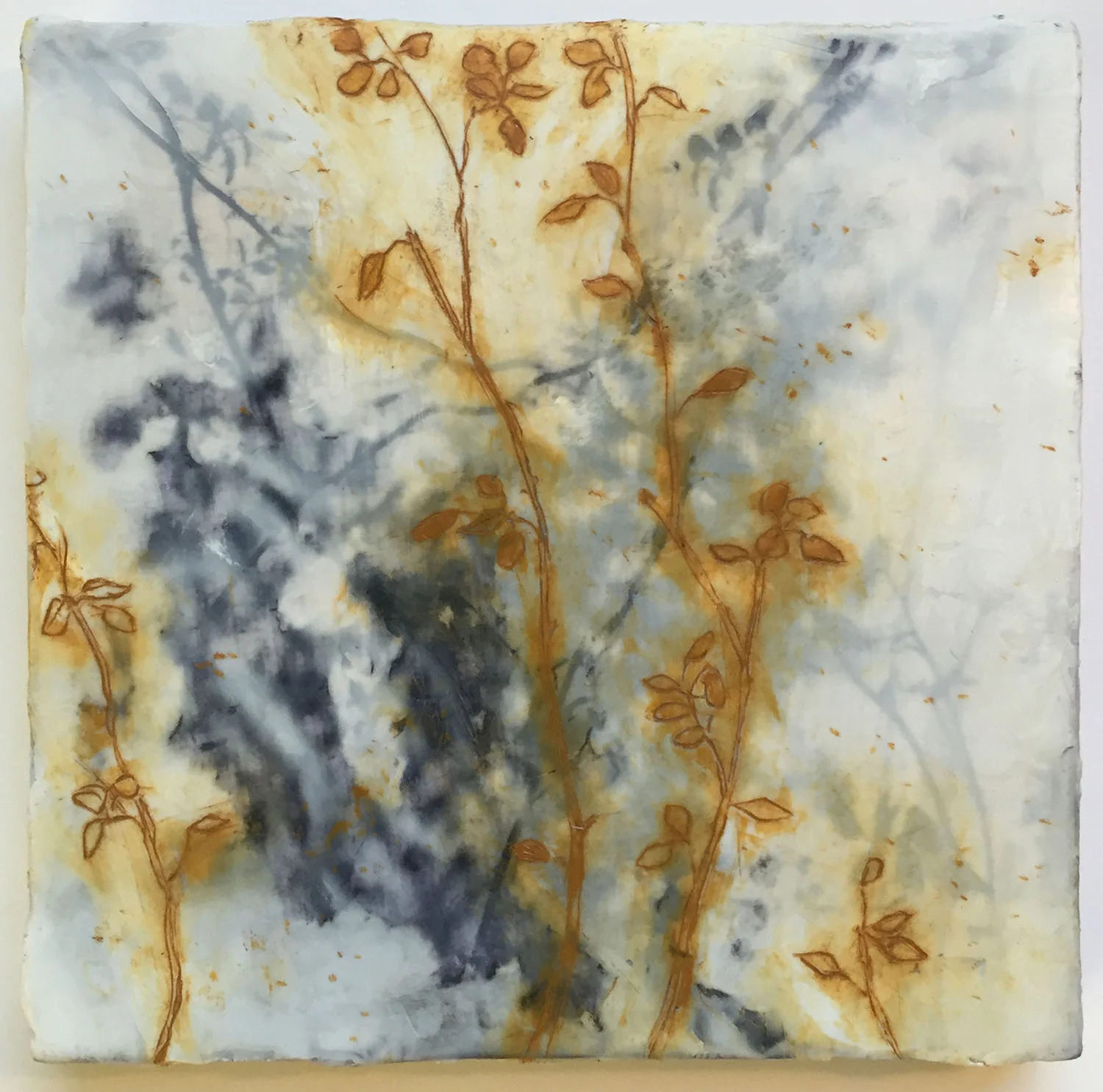 Shadow on Shadow Encaustic and oil stick on wood panel 8"x8" (in private collection)